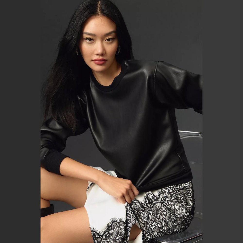 NEW LA Made Size XS Women's Faux Leather Pullover - Black